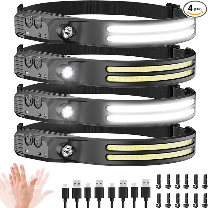Beccason 4Pack LED Headlamp Rechargeable by Beccason