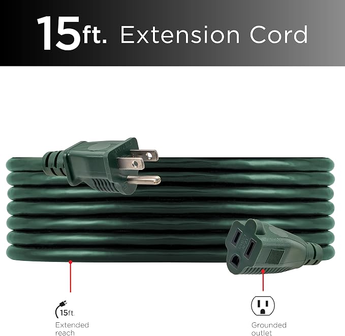UltraPro Outdoor Extension Cord, 15 Ft, Heavy Duty 3 Prong Extension Cord - Image 2