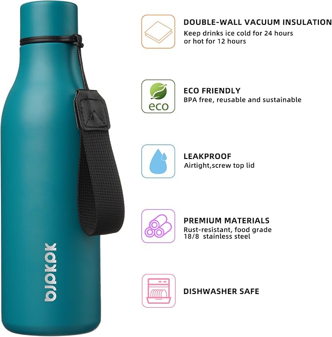 BJPKPK Insulated Water Bottles, 18 oz Stainless Steel Metal Water Bottle - Image 2