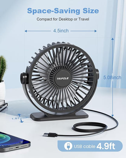 TriPole Desk Fan USB Powered Small Portable Fan, 3 Speeds Adjustable Strong - Image 3