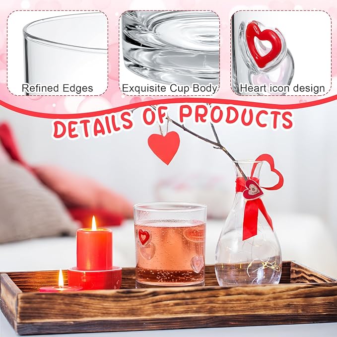 Skylety 2 Pcs Heart Icons Juice Glasses Love Drinking Cups 13.5 oz Old - Image 3
