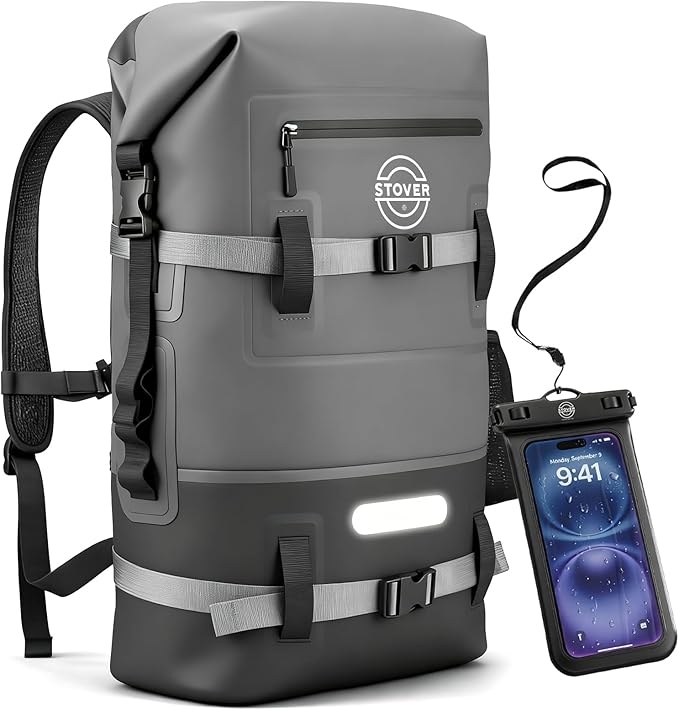 STOVER 5/10/25/30/40/55L Waterproof Dry Bag- Roll-Top Backpack w/Phone Case- by STOVER