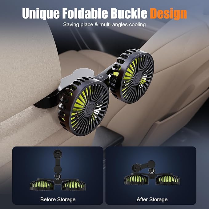 Hayousui USB Car Cooling Fans for Backseat: Dual Head Car Fan for Kids 3 Speeds - Image 5
