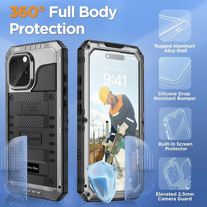 Mitywah Waterproof Case for iPhone 16 Pro Max, Heavy Duty Metal Cover - Image 4