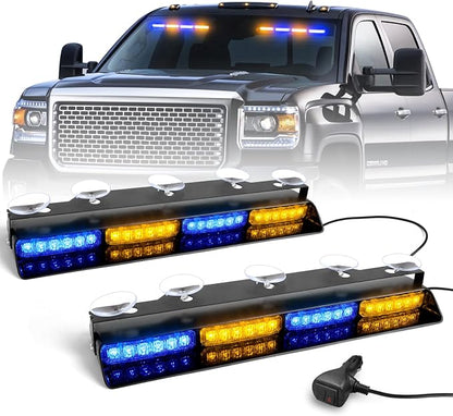 HLauto 6Z4J Emergency Dash Strobe Lights: 2x16.8 inch Blue Amber Safety Lights by HLauto