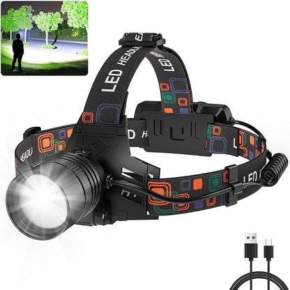 SKNSL Rechargeable Headlamp, 99000 Lumens Super Bright LED Head Lamp by SKNSL