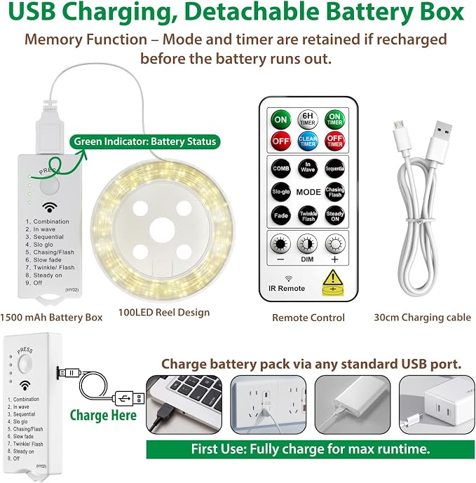 HXWEIYE Rechargeable Fairy Lights - Image 6