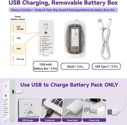 HXWEIYE Rechargeable Fairy Lights Battery Operated, DIY Timer & 8 Modes - Image 6