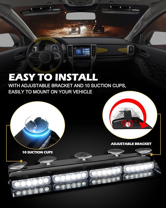 HLauto 604N Emergency Dash Strobe Lights: 2x16.8 inch White Security Light - Image 6