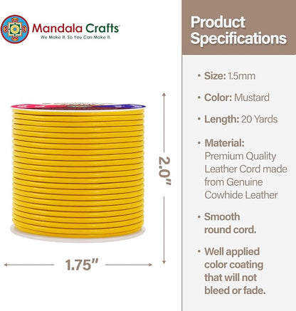 Mandala Crafts Round Genuine Mustard Yellow Leather Cord - Image 4