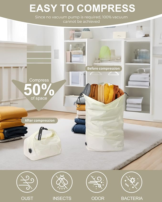 Travel Laundry Bag, Pump-free Vacuum Compression Dirty Clothes Bag, Medium - Image 3