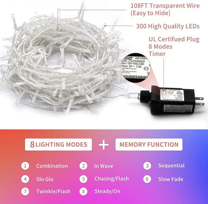 JMEXSUSS 300 LED Multicolor Christmas Tree Lights 8 Modes Colored String Lights - Image 9