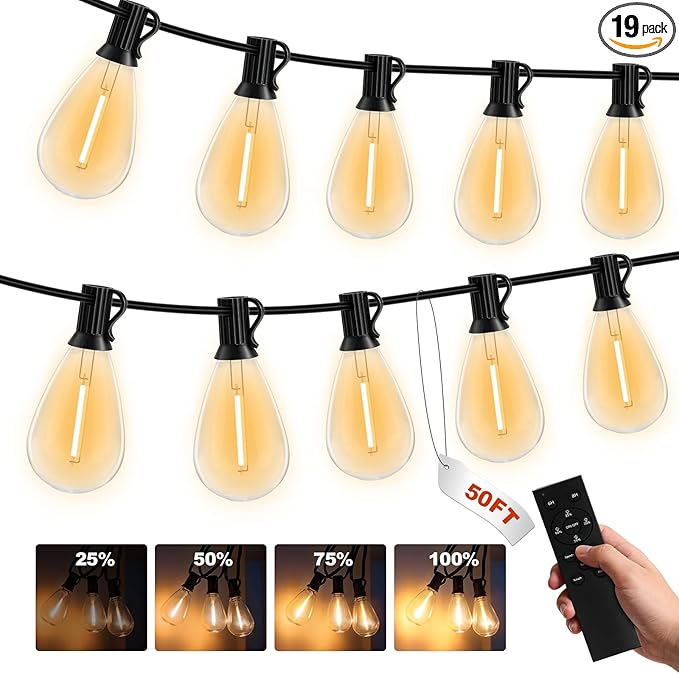 50FT Outdoor String Lights, 15m Waterproof Remote LED Patio Lights by AODLEDY