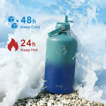BUZIO 1 Gallon Water Jug with Straw Lid, 128oz Water Bottle Stainless Steel - Image 2
