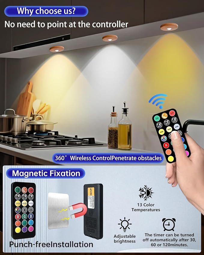 Puck lights with remote, 2000mAh rechargeable cabinet light, Under Cabinet - Image 5