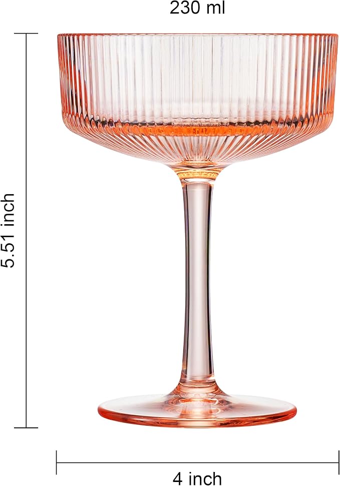 Khen Shatterproof Acrylic Ribbed Vintage Art Deco Martini, Champagne & Cocktail - Image 6