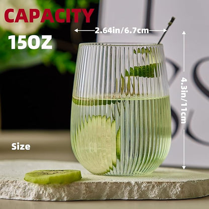 Lueumxc 36 Pack 15Oz Plastic Wine Glasses, Origami Ribbed Disposable Wine - Image 2