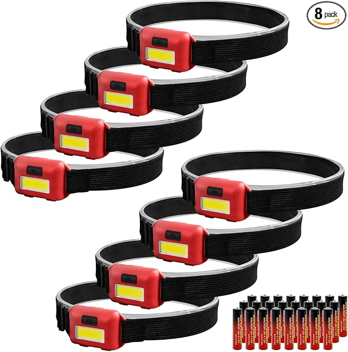 8 Pack Led Headlamp for Adults and Kids, 1.1oz/31g COB Flood Light Ultra Bright by VAASEE