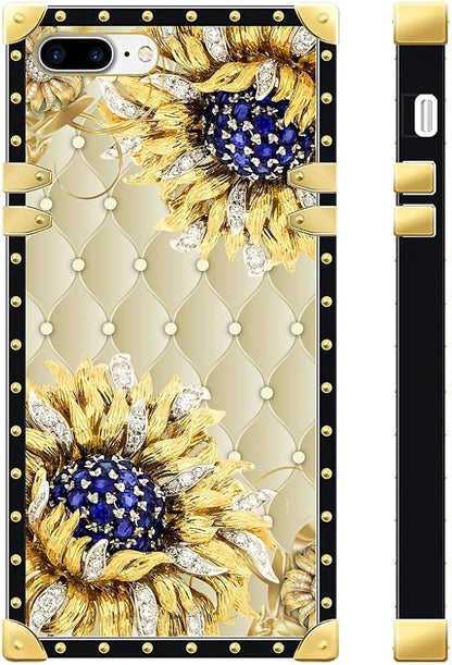 Compatible with iPhone 8 7 SE Case, Sunflower Diamonds Leather Luxury Golden - Image 3