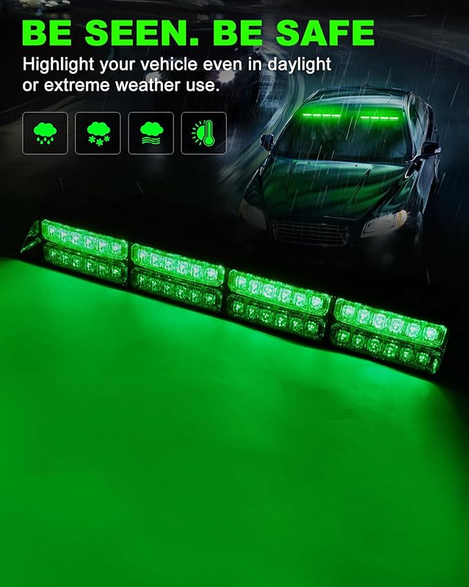 HLauto 6Z4J Emergency Dash Strobe Lights: 2x16.8 inch Green Safety Lights - Image 3