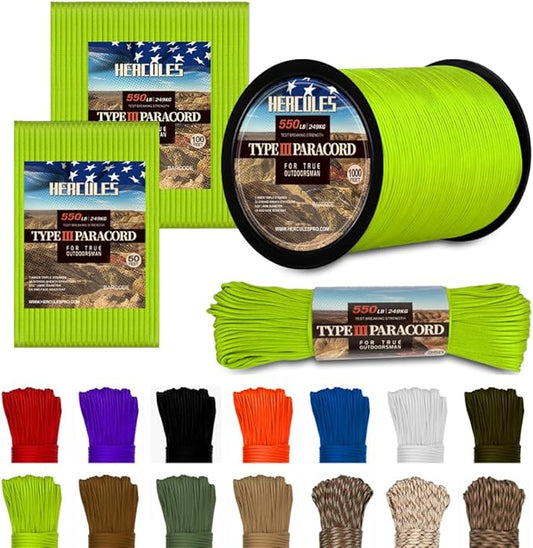 HERCULES Type III Paracord 550 Paracord Rope Parachute Cord, Survival Rope by HERCULES