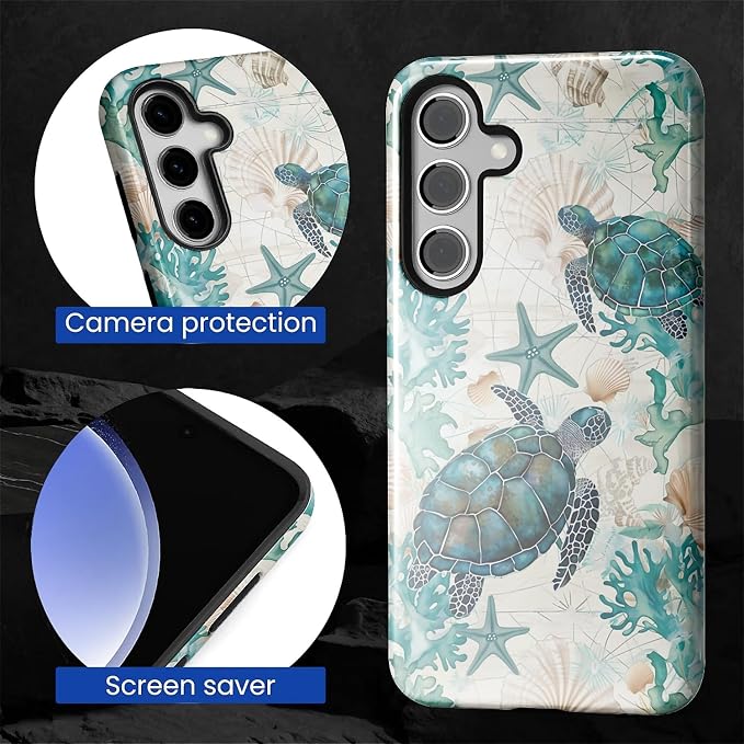 for Samsung Galaxy S25 Case, HL2 Ocean Sea Turtle Nautical Map Hybrid 2 Layer - Image 4