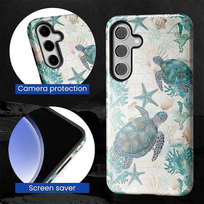 for Samsung Galaxy S25 Case, HL2 Ocean Sea Turtle Nautical Map Hybrid 2 Layer - Image 4