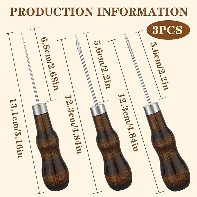 ZXIIXZ 3 Pcs Sewing Awl, Leather Scratch Hollow Hook Awl Tool Kit, Awl Tool - Image 2