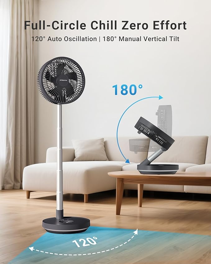 Primevolve Portable Rechargeable Oscillating Fan, Battery Operated Fan - Image 4