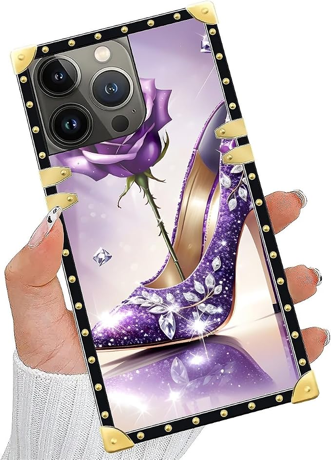 Compatible with iPhone 15 Pro Max Case, High Heeled Purple Diamond Rose Luxury - Image 5