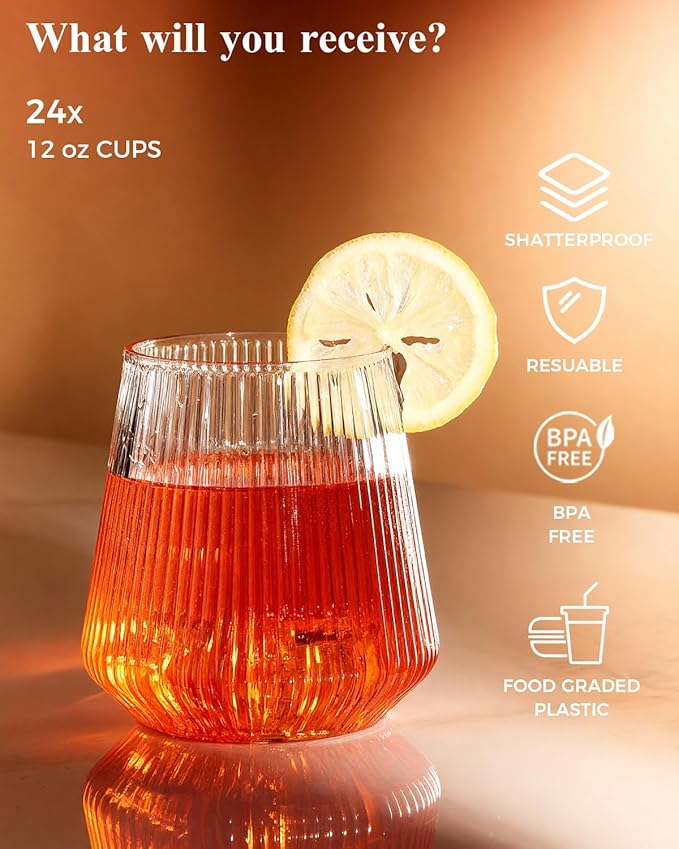 BESTSTAR 48 Pack Disposable Ribbed Origami Ripple Plastic Glasses Set - Image 5