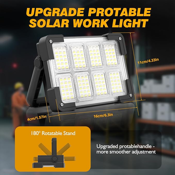 120W Solar Rechargeable Work Light, 144 LED 10000LM Led Work Light - Image 9