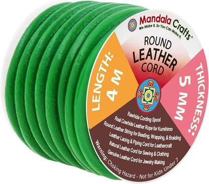 Mandala Crafts Round Genuine Green Leather Cord by MandalaCrafts