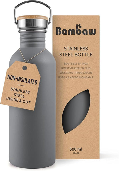 Bambaw 16 oz Water Bottle no Straw, Non-insulated Reusable Water Bottle BPA by Bambaw