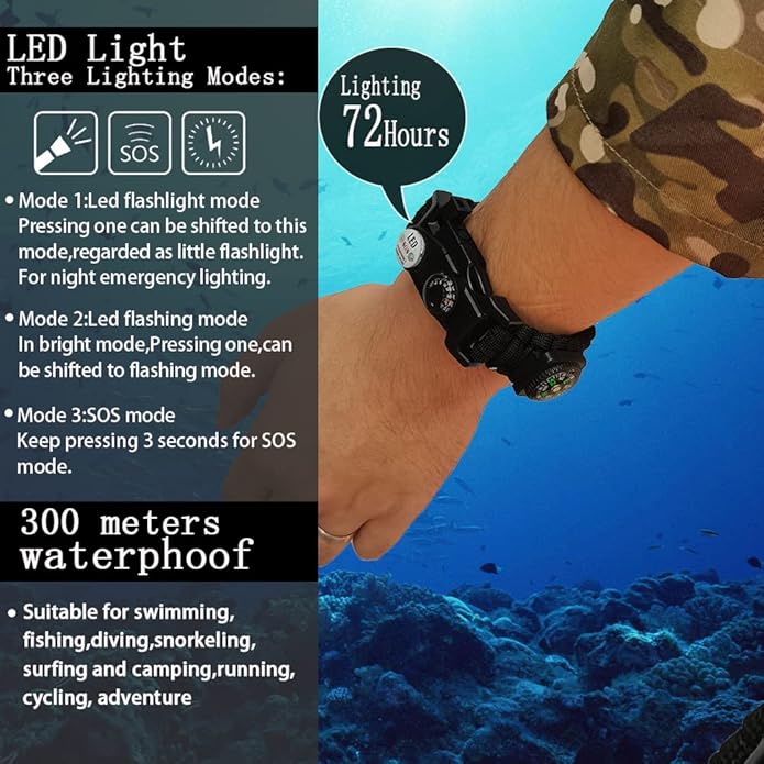 Survival Paracord Bracelet, Fire Starter, Waterproof SOS Light, Adjustable AK87 - Image 3