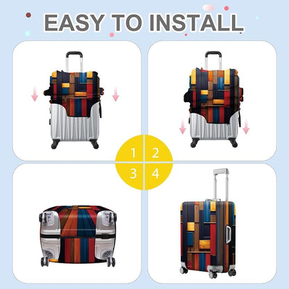 ANNA QUEEN Modern Geometric Wood Luggage Cover, Abstract Panel Suitcase - Image 5