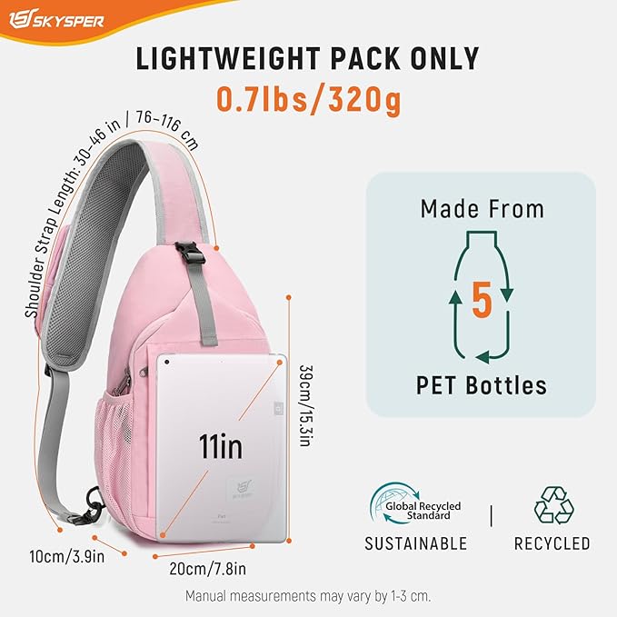 SKYSPER Sling Bag RFID Cross Body Bag Recycled Crossbody Backpack Travel Daypack - Image 5