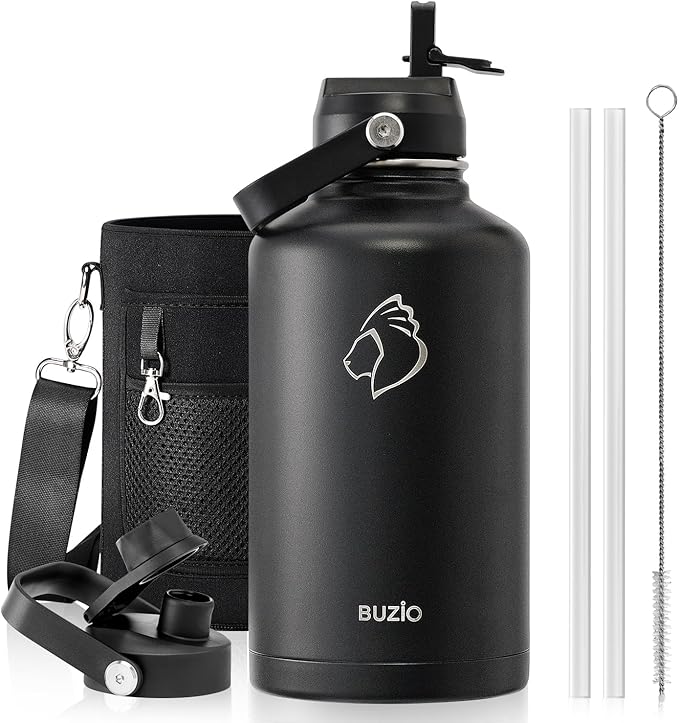 BUZIO Vacuum Insulated Stainless Steel Water Bottle 64oz BPA Free Double Wall by BUZIO
