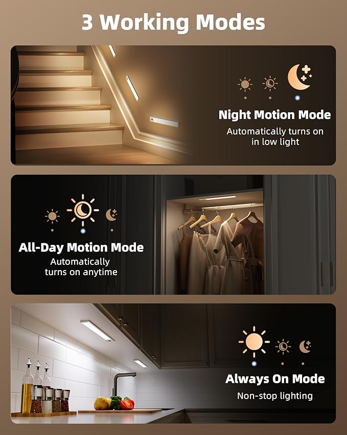 EZVALO 4-Pack Under Cabinet Lights, 2400mAh Rechargeable Motion Sensor Light - Image 6