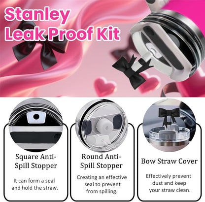 6pcs Black Stanley Cup Accessories Set, Bow Straw Topper - Image 4