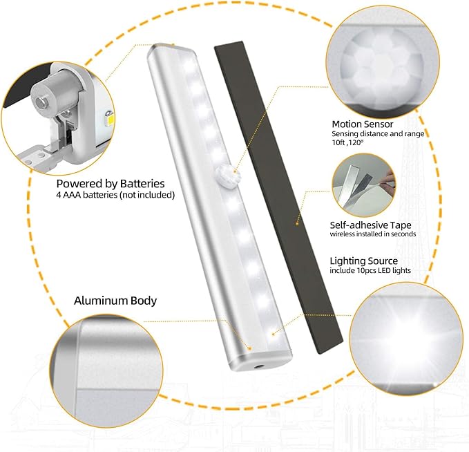 6 Pack Motion Sensor Lights, 10 LED Closet Battery Operated Lights, Stick-On - Image 8