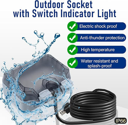 Outdoor Power Outlet Box with 26.3Ft Extension Cord, NEMA 5-15R, STW 14 AWG - Image 7