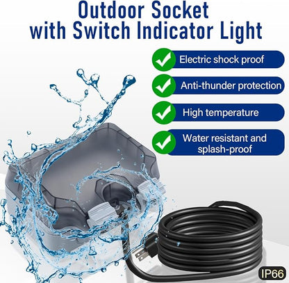 Outdoor Power Outlet Box with 32.8Ft Extension Cord, NEMA 5-15R, STW 14 AWG - Image 7