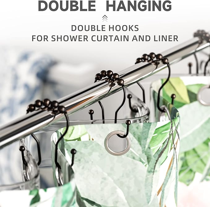 Bathway Shower Curtain Hooks Bronze Shower Curtain Rings Rust Proof Double Hook - Image 6