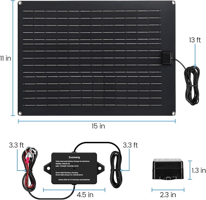 Solar Battery Charger Maintainer, Zuomeng 20W Solar Panel Kit - Image 5