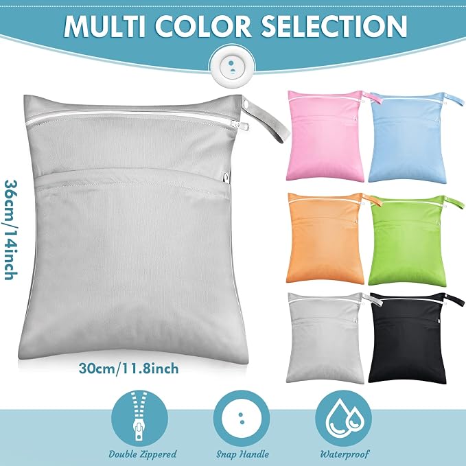 Kenning 6 Pack Wet Dry Bags Waterproof Reusable Cloth Diaper Storage Pouches - Image 2
