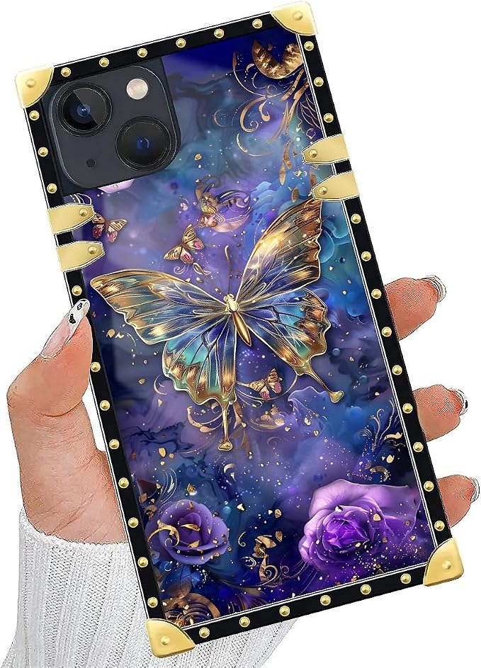 Compatible with iPhone 15 Case, Glistening Golden Butterfly Vibrant Purple Blue - Image 5