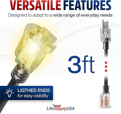 3ft Outdoor/Indoor Extension Cord 14/3 Gauge Heavy Duty 3 Prong SJTW, Waterproof - Image 6