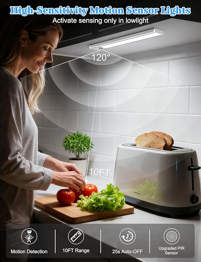 Under Cabinet Lighting with Charging Station, 2200mAh Rechargeable Motion - Image 6