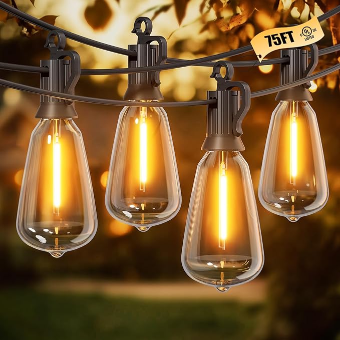 Brightown Outdoor String Lights, 75FT 22+2 LED ST38 LED Patio Lights by Brightown